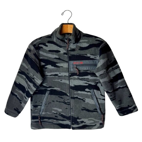 Gap Kids Jacket Boys Small Gray Black Camo Fleece‎ Full Zip Coat Teddy Outdoor - Picture 1 of 10